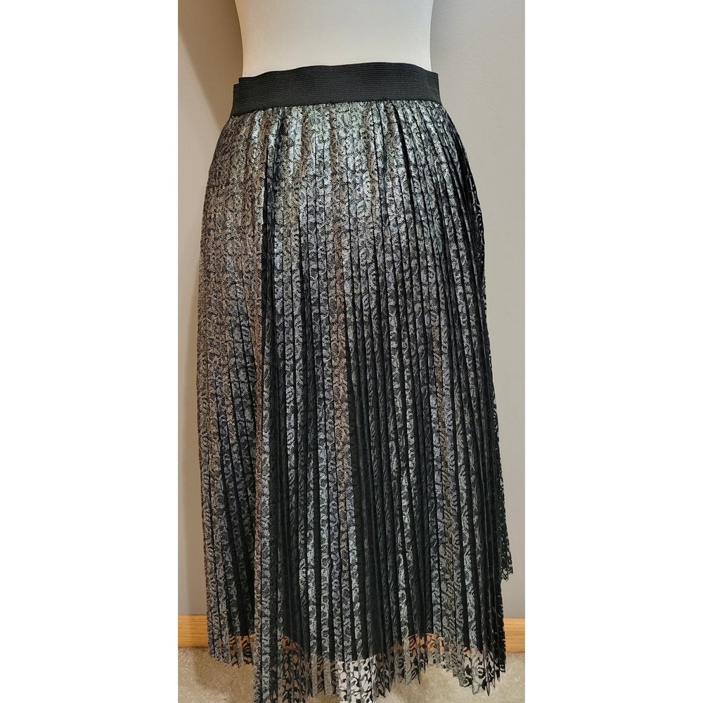 Eloquii Black & Sliver Lace Pleated Midi Skirt - Picture 2 of 7